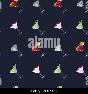 Seamless vector pattern with four colorful cocktail drinks Stock Vector