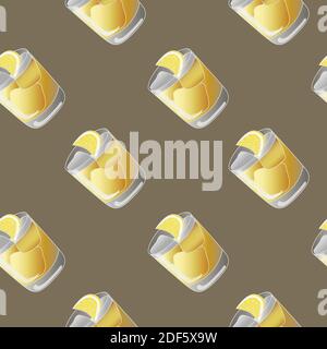 Hand drawn vector illustration of classic The Penicillin alcohol blended scotch cocktail with lemon in old fashioned glass served on the rocks. Bar m Stock Vector