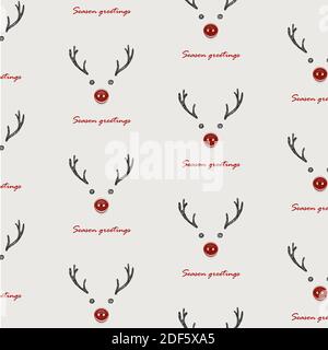 Happy new year 2021 greeting vector seamless pattern with hand drawn deer and realistic sewing button and Season greetings lettering Stock Vector