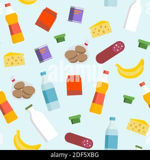 Vector seamless pattern of flying grocery store food  products Stock Vector