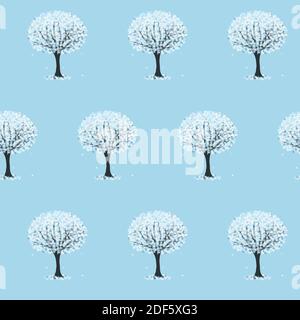 Hand drawn winter vector blooming tree made of snowflakes, seamless pattern Stock Vector