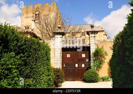 Entrance gate of Chateau d'Allemagne-en-Provence - is both medieval and Renaissance castle, located in Provence, France. Stock Photo