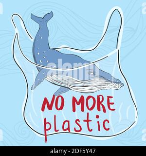 Whale and plastic bag. Planet pollution concept. Stock Vector