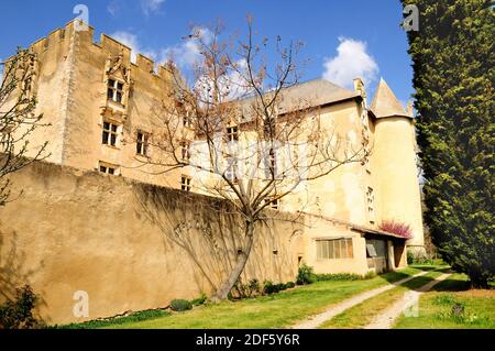 Chateau d'Allemagne-en-Provence - is both medieval and Renaissance castle, located in Provence, France. Stock Photo