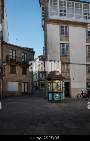 Lottery kiosk in Cervantes Square in the city of Santiago de Compostela, Spain Stock Photo