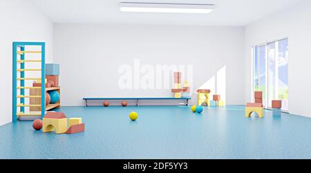 Sports and gymnastics hall in a kindergarten, 3D illustration Stock Photo