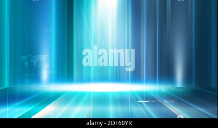 Abstract high technology background, empty backdrop light effects on ground. 3d illustration Stock Photo