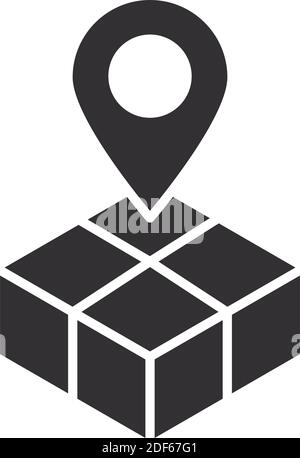delivery box map pointer geotag location vector illustration silhouette icon Stock Vector