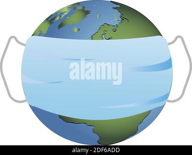 Planet earth protected by a medical mask. Stock Vector