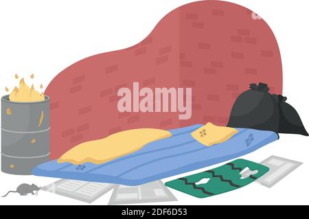 Homeless sleeping place flat color vector object Stock Vector