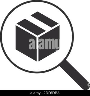 delivery cardboard box magnifying glass vector illustration silhouette icon Stock Vector