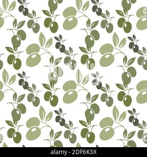 Seamless vector pattern with ink hand drawn olive tree twigs isolated on white. Vintage olive background Stock Vector