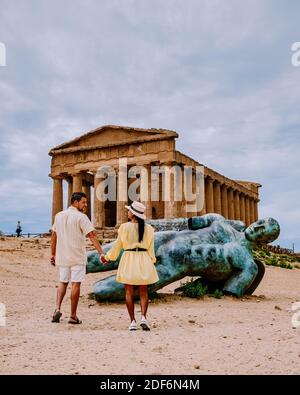 Valley of the Temples at Agrigento Sicily, Italy Europe, couple visiting Sicily during vacation Stock Photo