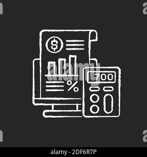 Bookkeeping and audit chalk white icon on black background Stock Vector