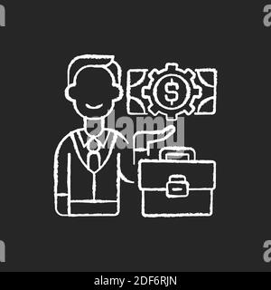 Businessman chalk white icon on black background Stock Vector