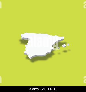 Spain - white 3D silhouette map of country area with dropped shadow on green background. Simple flat vector illustration. Stock Vector