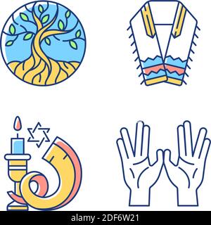 Judaism signs RGB color icons set Stock Vector