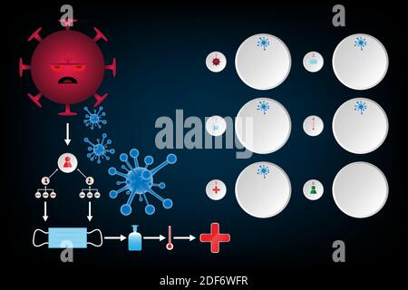 Coronavirus prevention concept 5 steps (2019-nCoV). Virus Covid 19-NCP. Background vector illustration with copy space add text Stock Vector