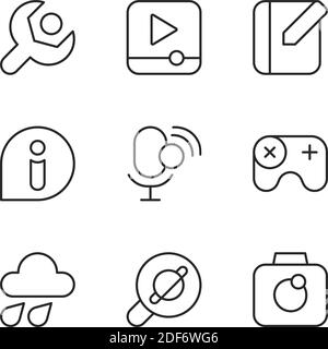 Smartphone interface pixel perfect linear icons set Stock Vector
