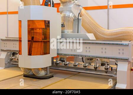 Automated Cnc Wood Router in Furniture Factory Stock Photo - Alamy