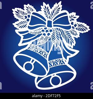 Template for laser cutting. Christmas bell with fir branches and ribbon. For cutting from any material. Christmas decorations. For the design of postc Stock Vector