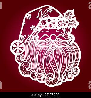 Template for laser cutting. Head of smiling Santa Claus. For cutting from any material. For the design of New Year's, Christmas decorations, Christmas Stock Vector