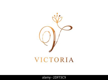 Letter V logo template. Monnogram, delicate floral design. Personal logo. Stock Vector
