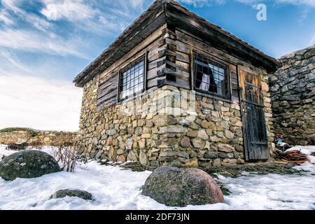 Rock House, Winter, Abandoned House Stock Photo