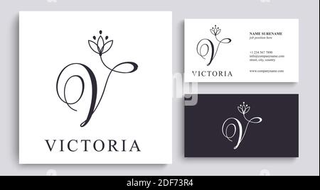 Letter V logo template. Monnogram, delicate floral design. Personal logo. Stock Vector