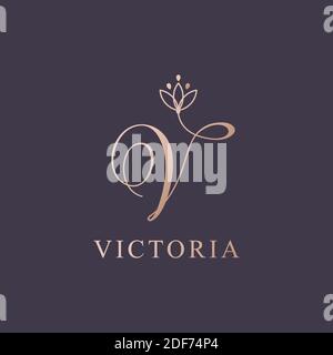 Letter V logo template. Monnogram, delicate floral design. Personal logo. Stock Vector