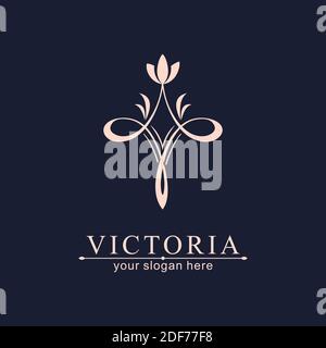 Letter V logo template. Monnogram, delicate floral design. Personal logo. Stock Vector