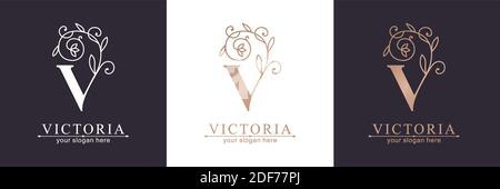 Letter V logo template. Monnogram, delicate floral design. Personal logo. Stock Vector