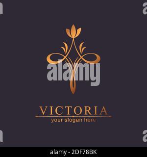 Letter V logo template. Monnogram, delicate floral design. Personal logo. Stock Vector