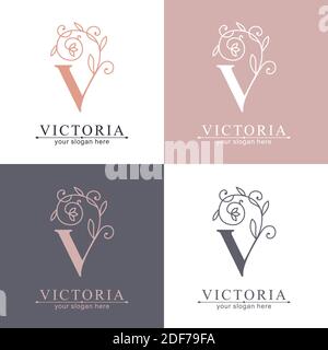 Letter V logo template. Monnogram, delicate floral design. Personal logo. Stock Vector