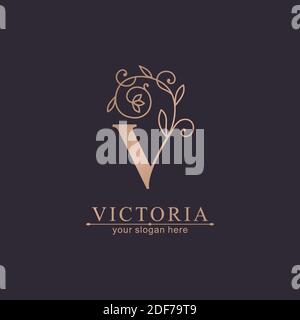 Letter V logo template. Monnogram, delicate floral design. Personal logo. Stock Vector