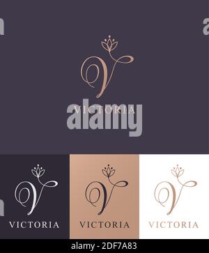 Letter V logo template. Monnogram, delicate floral design. Personal logo. Stock Vector