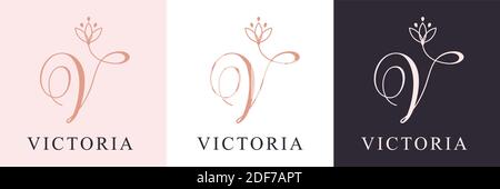 Letter V logo template. Monnogram, delicate floral design. Personal logo. Stock Vector