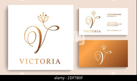 Letter V logo template. Monnogram, delicate floral design. Personal logo. Stock Vector
