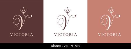 Letter V logo template. Monnogram, delicate floral design. Personal logo. Stock Vector