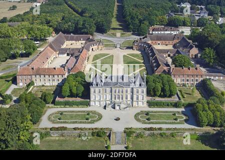 France, Orne, Le Pin-au-Haras, national stud of haras du Pin (aerial view) Stock Photo