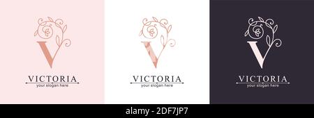Letter V logo template. Monnogram, delicate floral design. Personal logo. Stock Vector