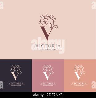 Letter V logo template. Monnogram, delicate floral design. Personal logo. Stock Vector