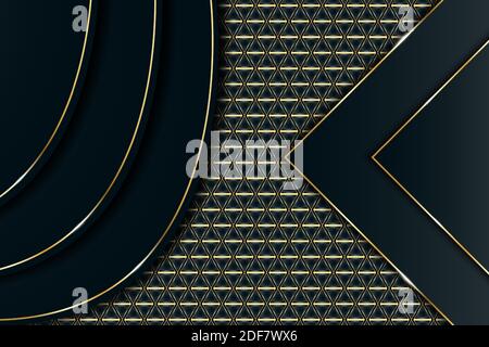 Luxury dark with line golden and overlapping bend decoration on modern gold triangle background. Vector illustration Stock Vector