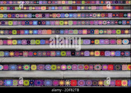 28 Nov 2020 - London/UK: Steps in front of the Tate Britain with pattern as part of Chila Kumari Singh Burman winter exhibition Stock Photo
