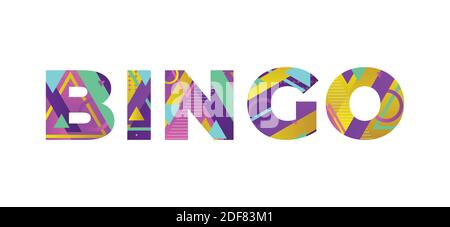 The word BINGO concept written in colorful retro shapes and colors illustration. Stock Vector