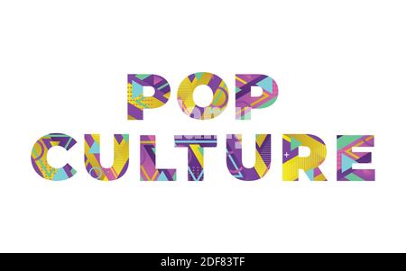 The words POP CULTURE concept written in colorful retro shapes and colors illustration. Stock Vector