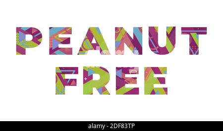 The words PEANUT FREE concept written in colorful retro shapes and colors illustration. Stock Vector