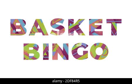 The words Basket Bingo concept written in colorful retro shapes and colors illustration. Stock Vector