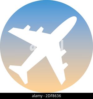 Airplane symbol of a set. White airplane icon, on gradient button. Use for banner, card, poster, brochure, banner, app, web design. Easy to edit. Vect Stock Vector