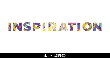 The word INSPIRATION concept written in colorful retro shapes and colors illustration. Stock Photo